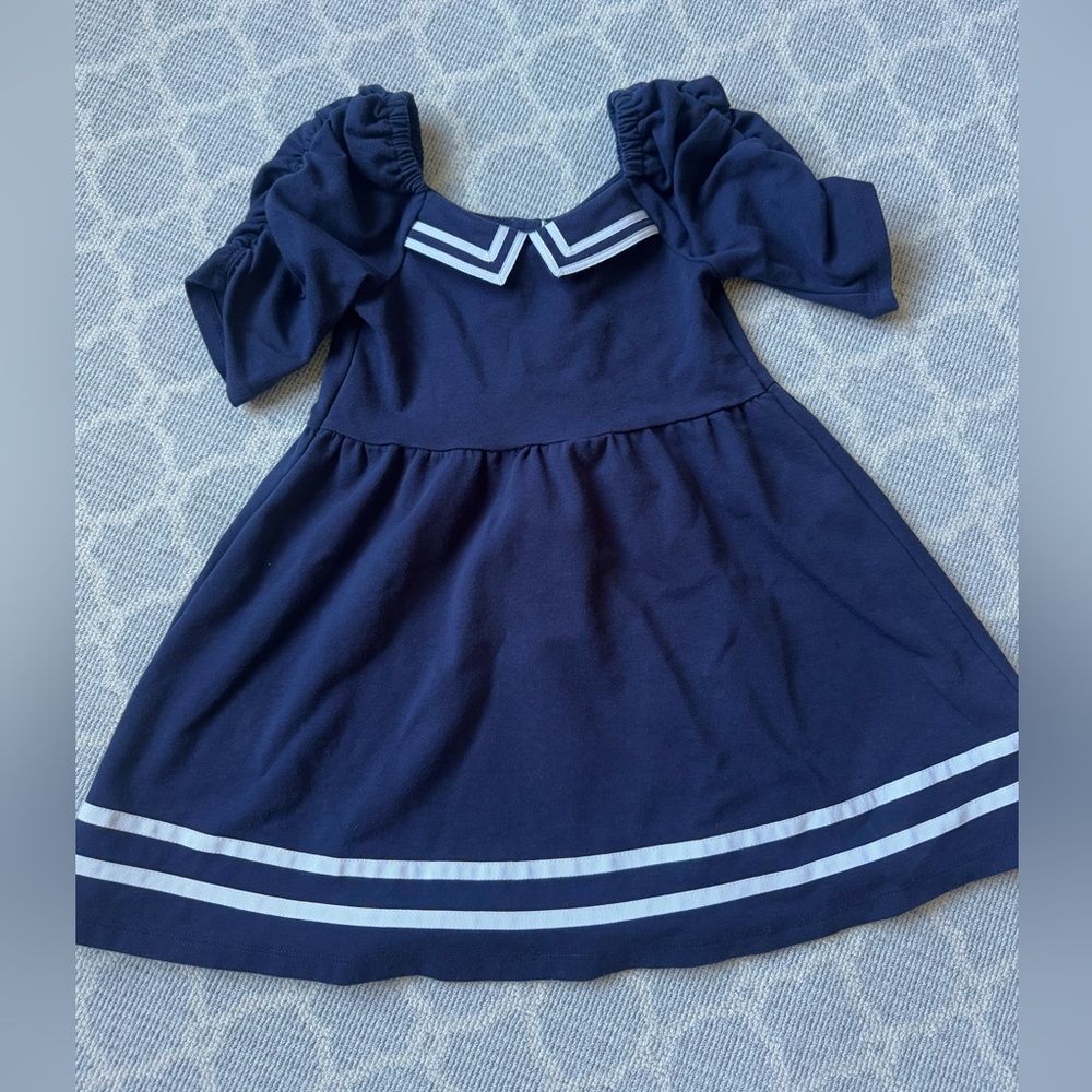 Navy Blue Kids Dress with White Trim